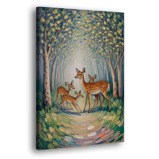 Pastoral Deer Family Side - Canvas Wall Art