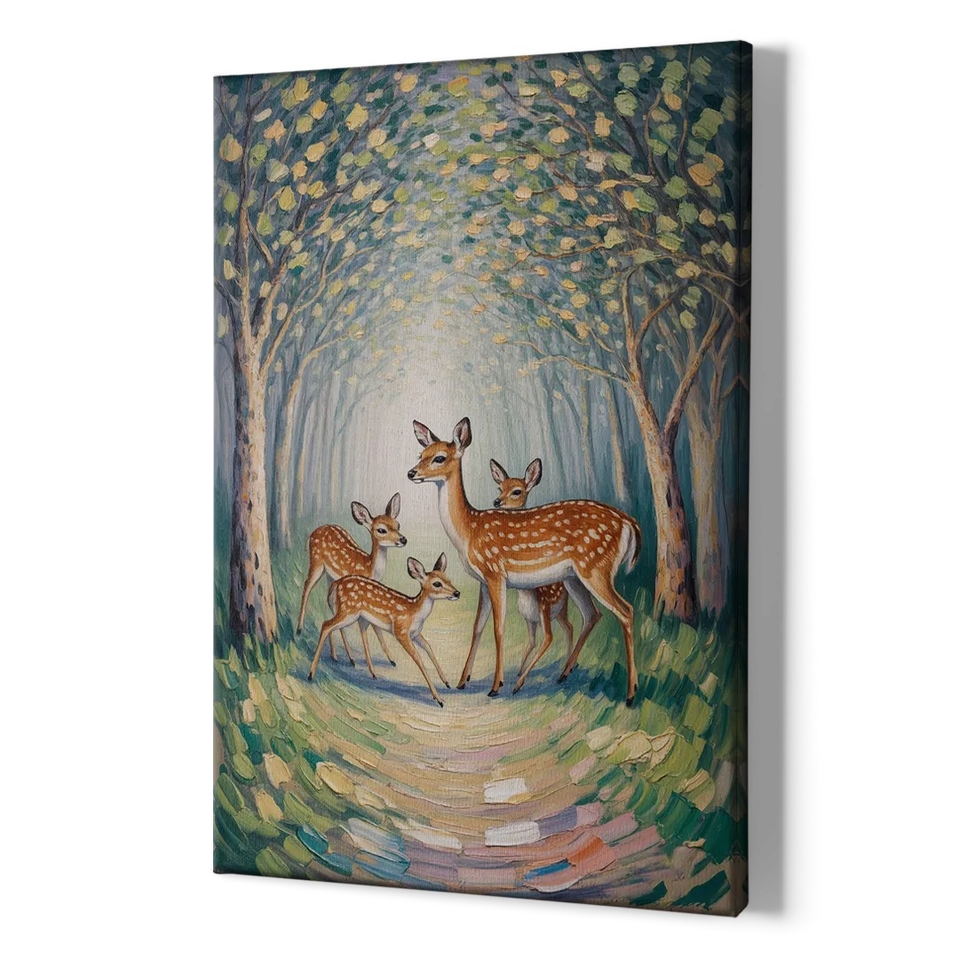 Pastoral Deer Family - Canvas Print Art Sides