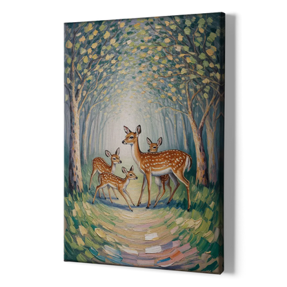 Pastoral Deer Family - Canvas Print Art Sides