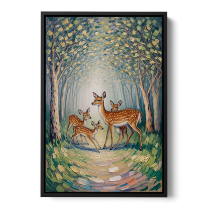 Pastoral Deer Family - Black Frame Canvas