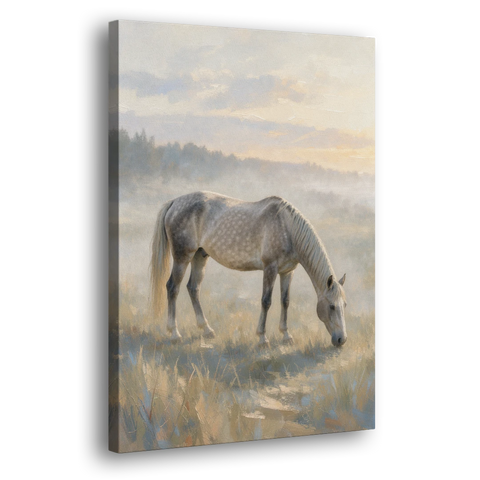 Pastoral Painting of a Dapple Gray Mare at Dawn - Canvas Wall Art - Side