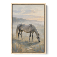 Pastoral Painting of a Dapple Gray Mare at Dawn - Oak Framed Canvas Wall Art - Front