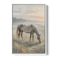 Pastoral Painting of a Dapple Gray Mare at Dawn - White Framed Canvas Wall Art - Front