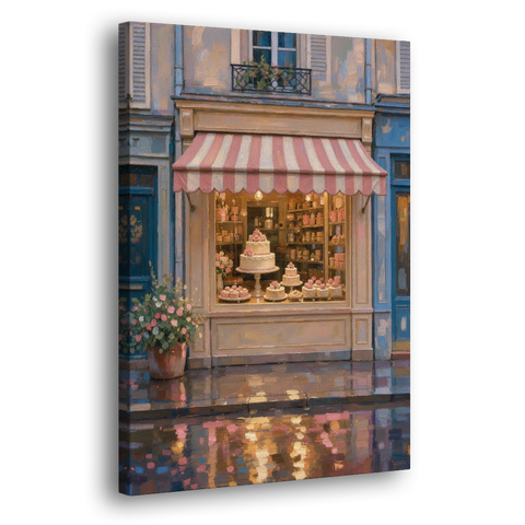 Pastry Painting of a Patisserie at Blue Dusk - Canvas Wall Art - Side