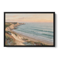 Peach Dawn Seascape Over Chalk Bluffs - Black Framed Canvas Wall Art - Front