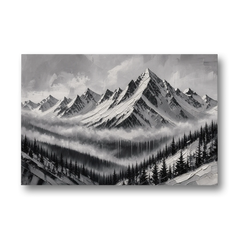 Snowy Mountain Peaks Above the Misty Firs - Canvas Wall Art - Front
