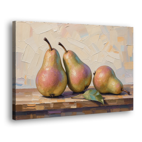 Pear Painting Trio with a Single Leaf - Canvas Wall Art - Side