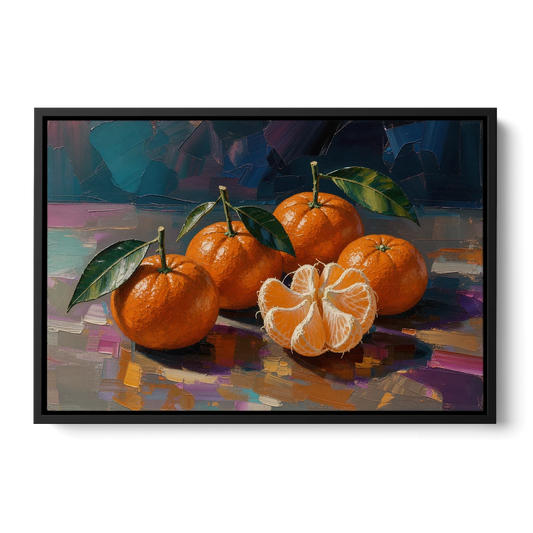 Peeled Clementine Cluster for the Contemporary Kitchen - Black Framed Canvas Wall Art - Front