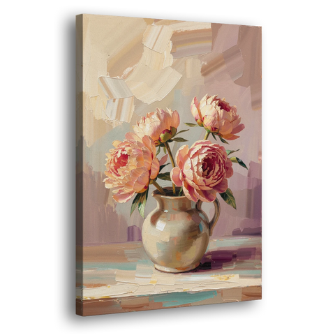 Peonies in Vase Painting in Peach Blush - Canvas Wall Art - Side