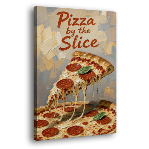 Pepperoni Pizza Slice with Stretching Melted Cheese - Canvas Wall Art - Side