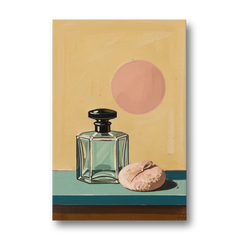 Perfume Bottle Wall Art with Powder Puff - Canvas Wall Art - Front