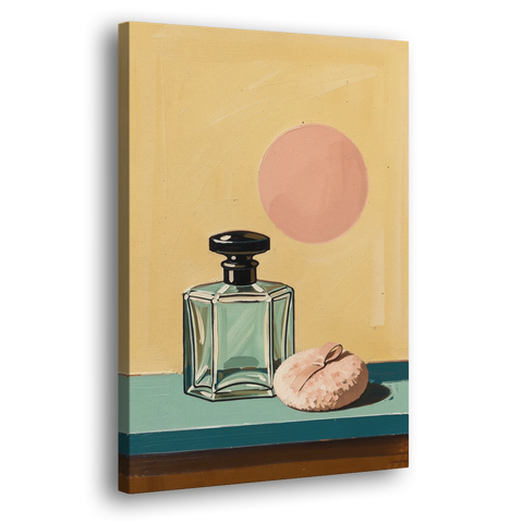 Perfume Bottle Wall Art with Powder Puff - Canvas Wall Art - Side