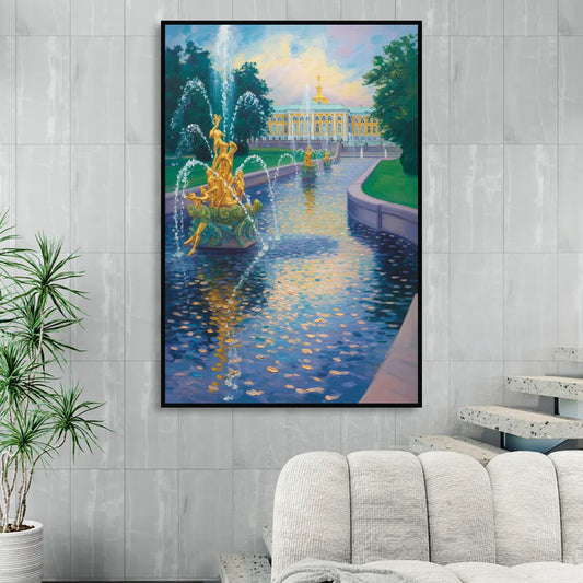 Peterhof Grandeur Living Room - Black Canvas Wall Art