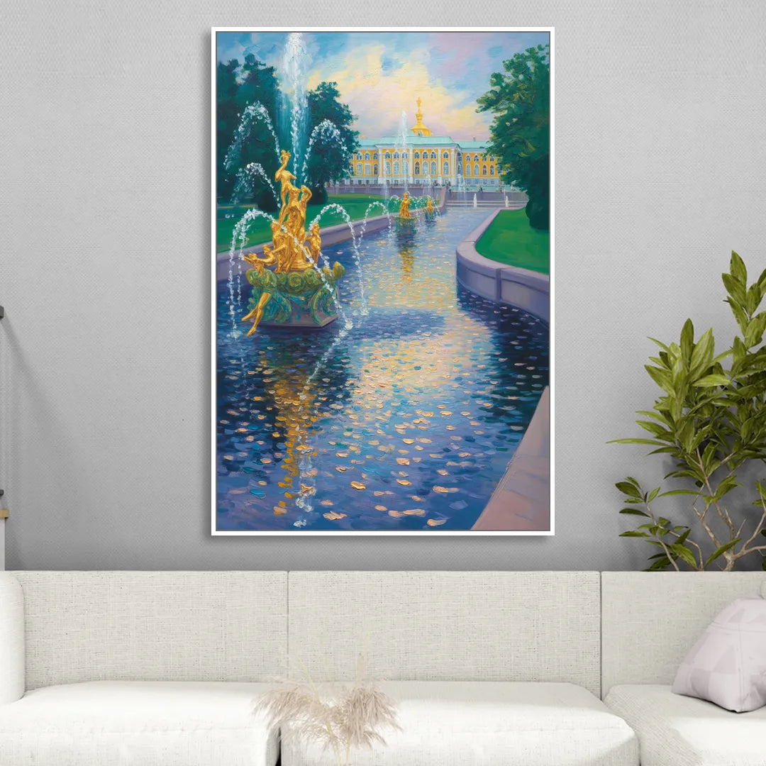 Peterhof Grandeur Living Room - White Canvas Wall Art