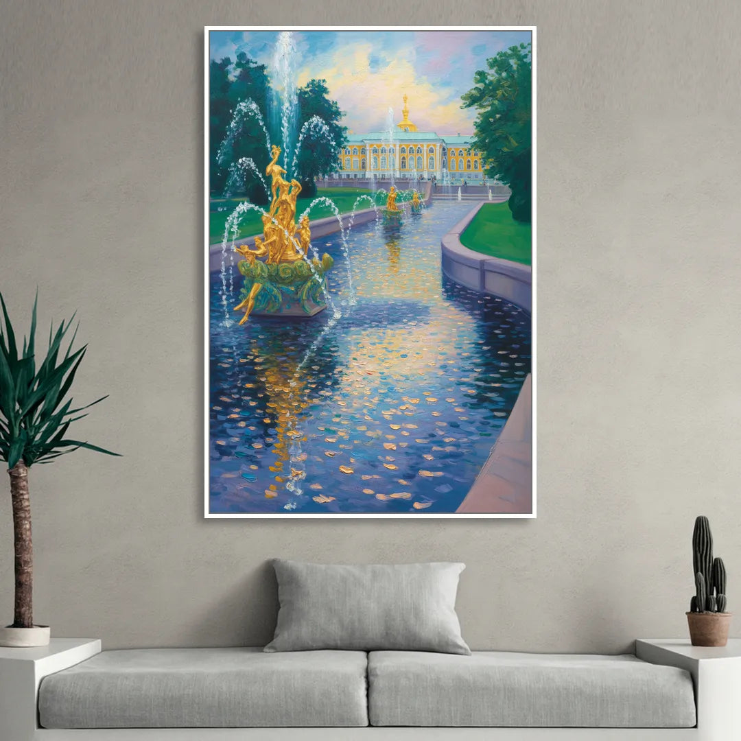 Peterhof Grandeur Sitting Room - White Canvas Wall Art