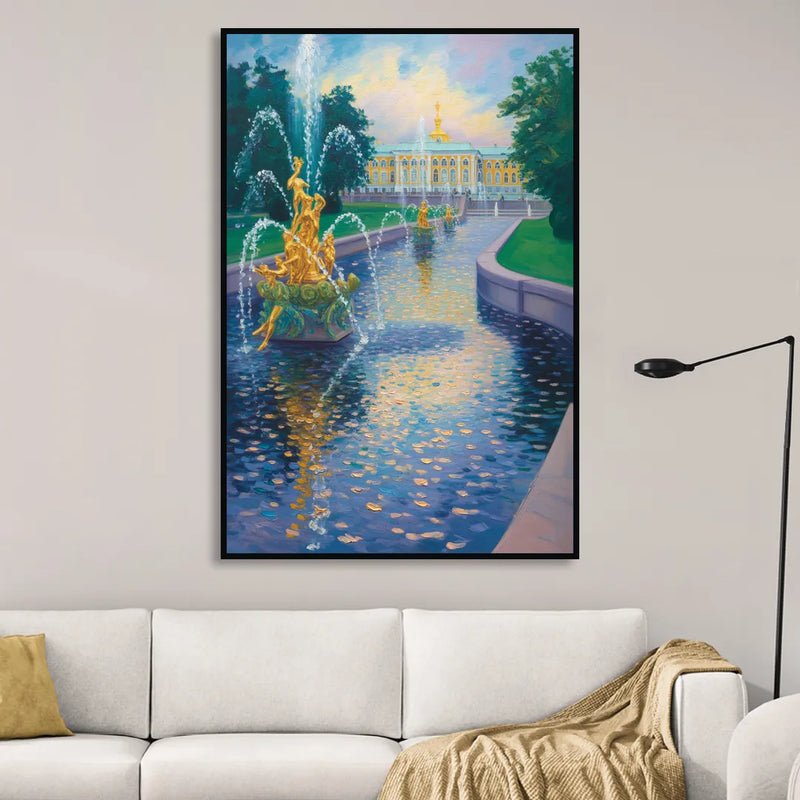 Peterhof Grandeur Sitting Room - Black Canvas Wall Art