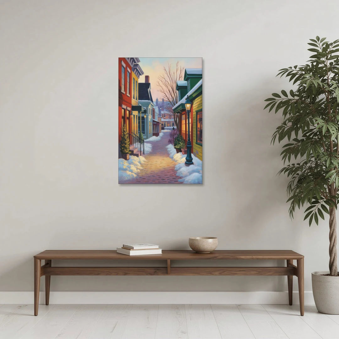 Petit Champlain Winter Quebec - Canvas Wall Art - Coffee Table - 24x36