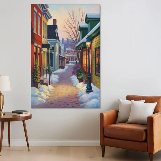 Petit Champlain Winter Quebec - Canvas Wall Art - Sofa - 40x60