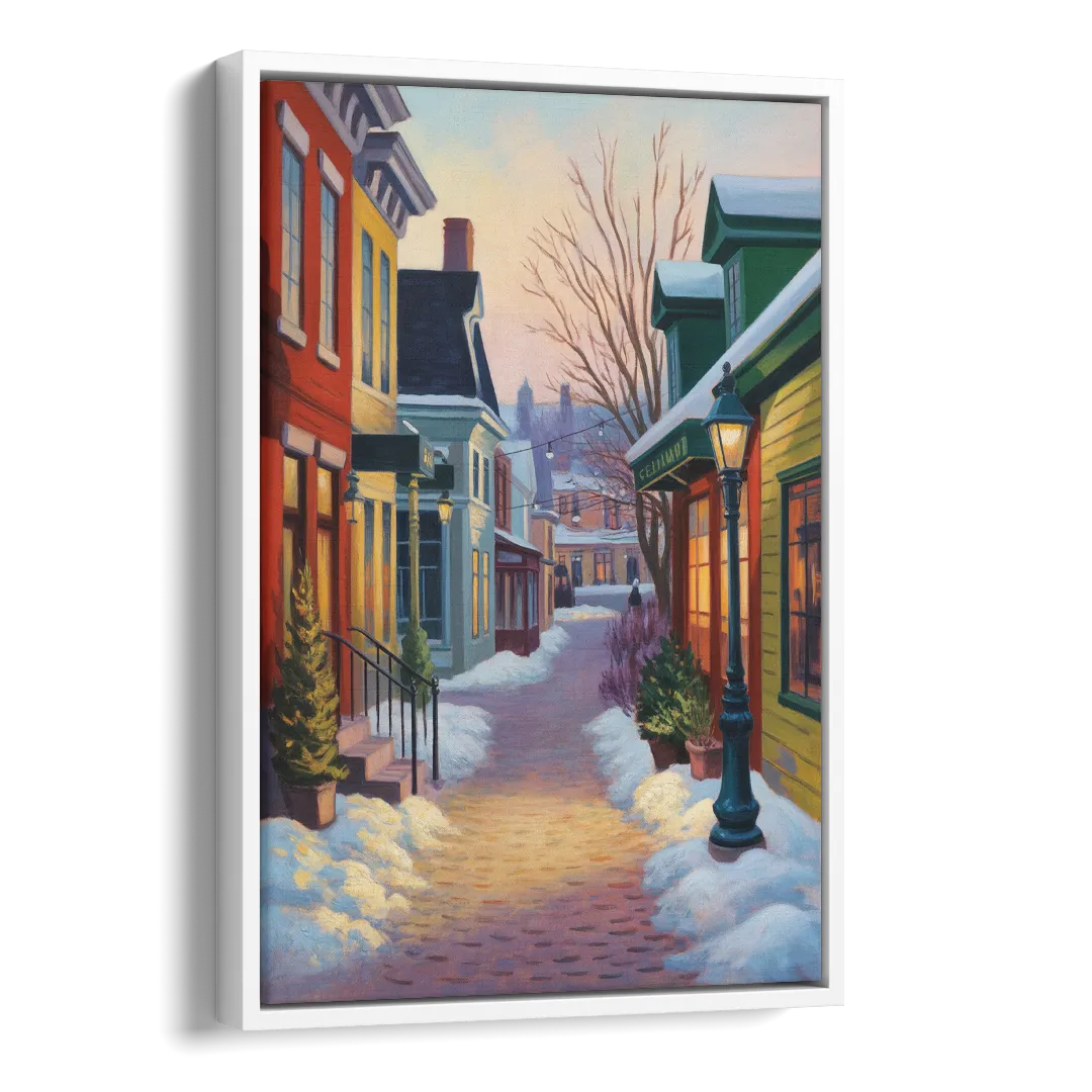 Petit Champlain Winter Quebec Side - White Canvas Wall Art