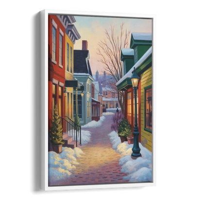 Petit Champlain Winter Quebec Side - White Canvas Wall Art