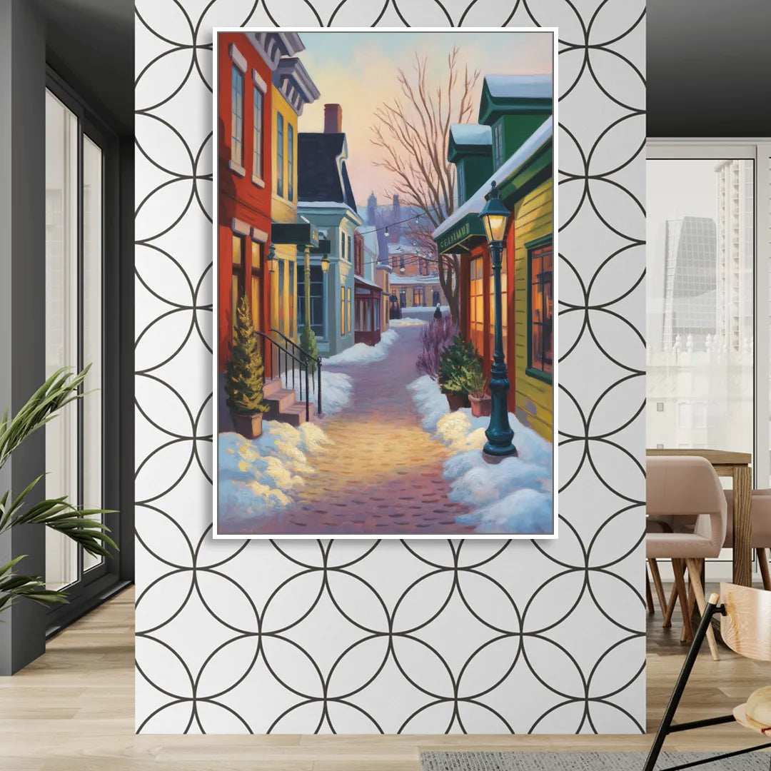 Petit Champlain Winter Quebec Living Room - White Canvas Wall Art