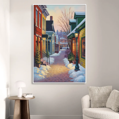 Petit Champlain Winter Quebec Sitting Room - White Canvas Wall Art