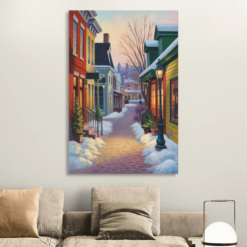 Petit Champlain Winter Quebec Sitting Room - Canvas Wall Art