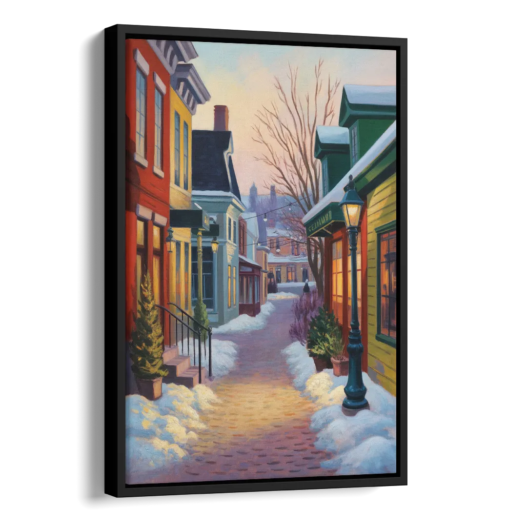 Petit Champlain Winter Quebec Side - Black Canvas Wall Art