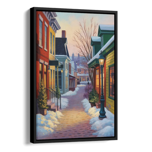 Petit Champlain Winter Quebec Side - Black Canvas Wall Art