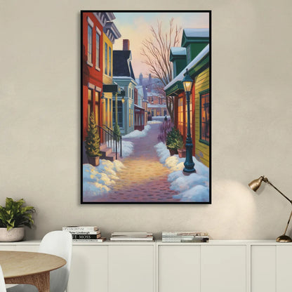 Petit Champlain Winter Quebec Sitting Room - Black Canvas Wall Art