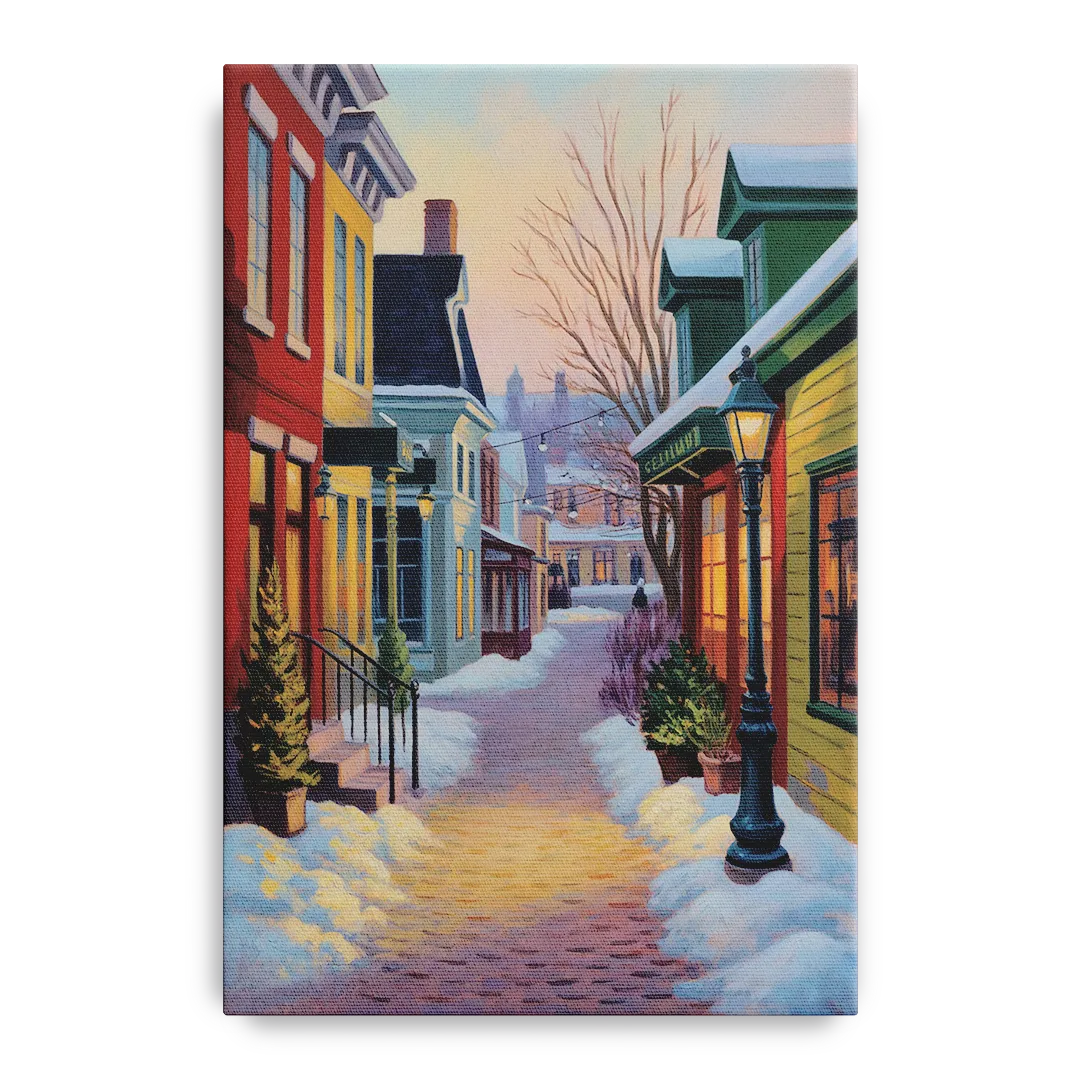 Petit Champlain Winter Quebec Front - Canvas Wall Art