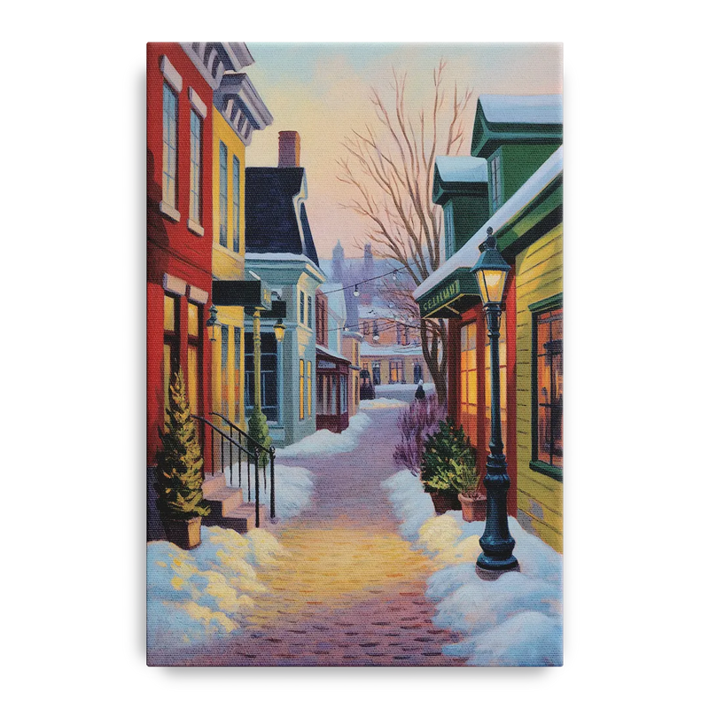 Petit Champlain Winter Quebec Front - Canvas Wall Art