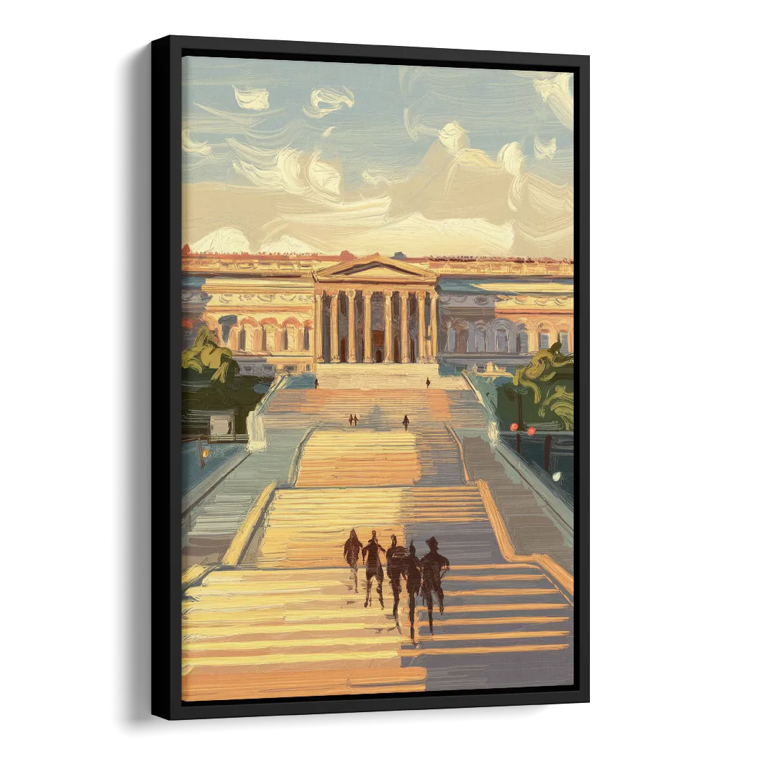 Philadelphia Art Museum Steps Side - Black Canvas Wall Art