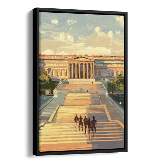 Philadelphia Art Museum Steps Side - Black Canvas Wall Art