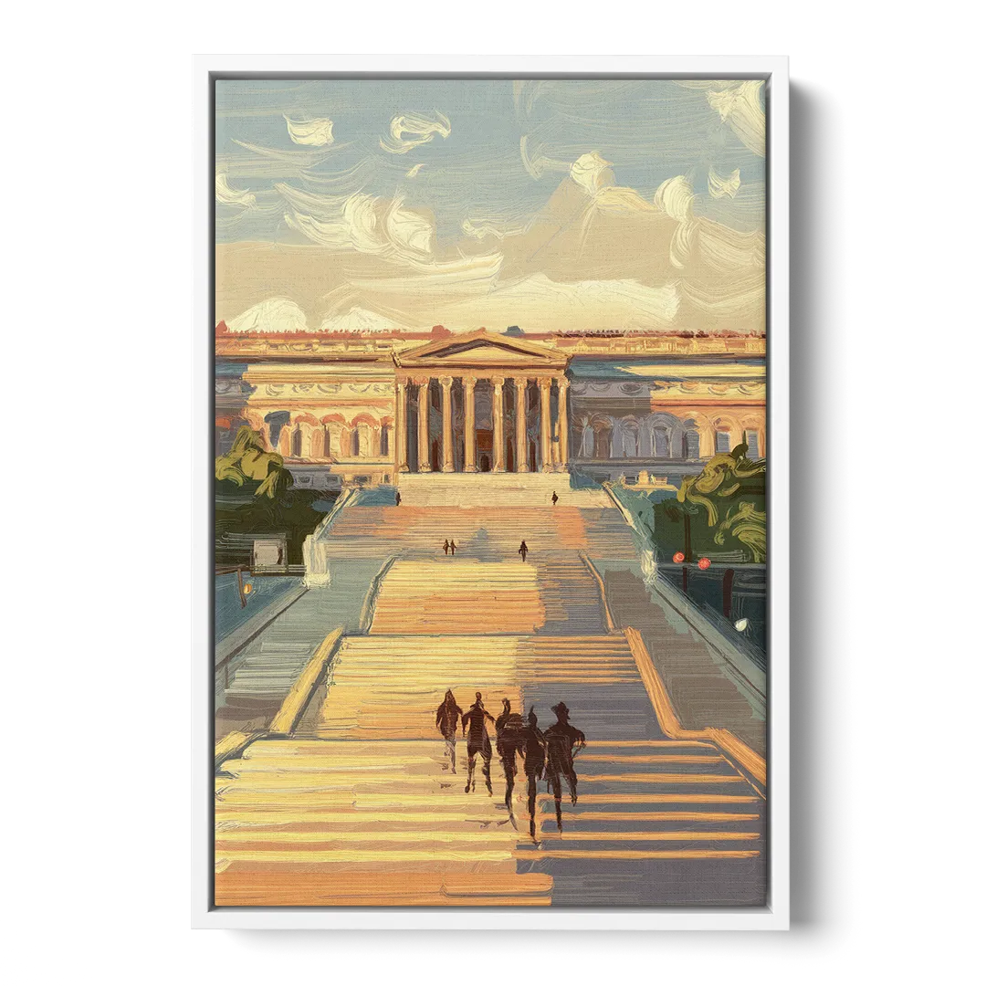 Philadelphia Art Museum Steps Front - White Canvas Wall Art