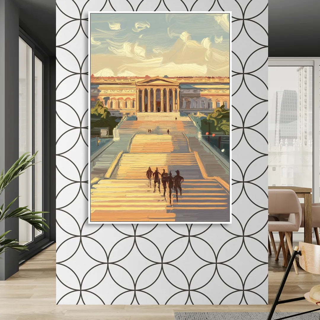 Philadelphia Art Museum Steps Living Room - White Canvas Wall Art
