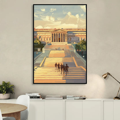Philadelphia Art Museum Steps Sitting Room - Black Canvas Wall Art