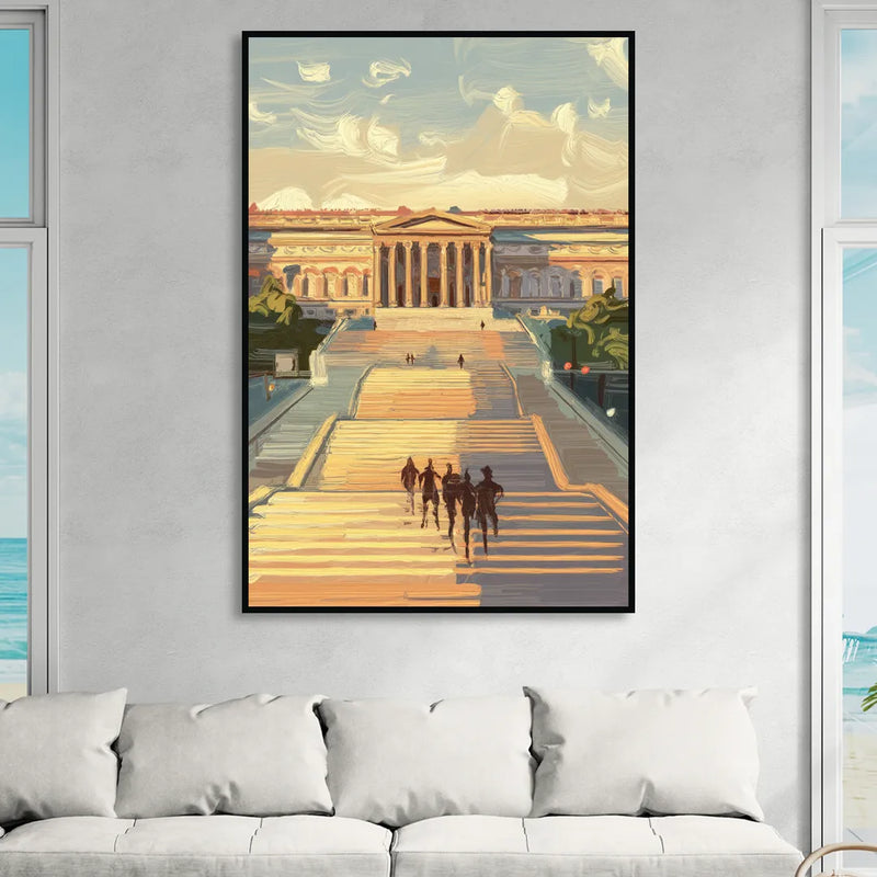Philadelphia Art Museum Steps Living Room - Black Canvas Wall Art