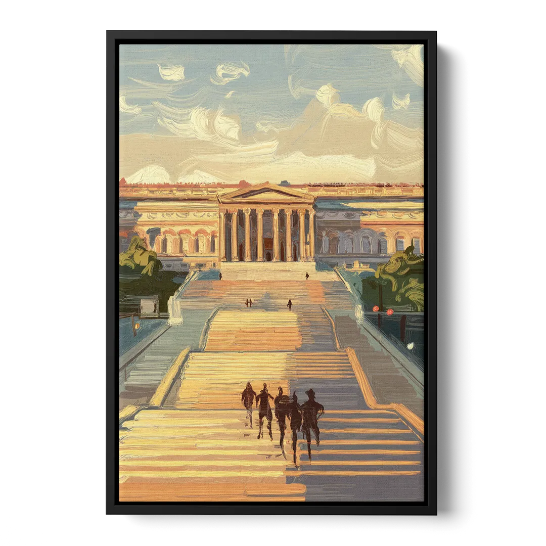 Philadelphia Art Museum Steps Front - Black Canvas Wall Art