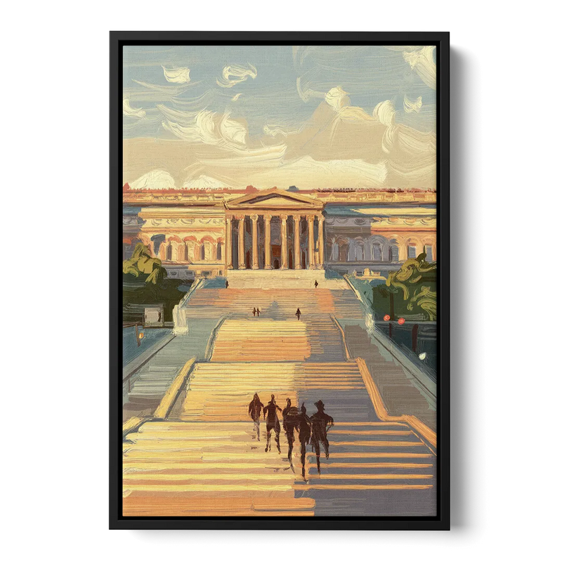 Philadelphia Art Museum Steps Front - Black Canvas Wall Art