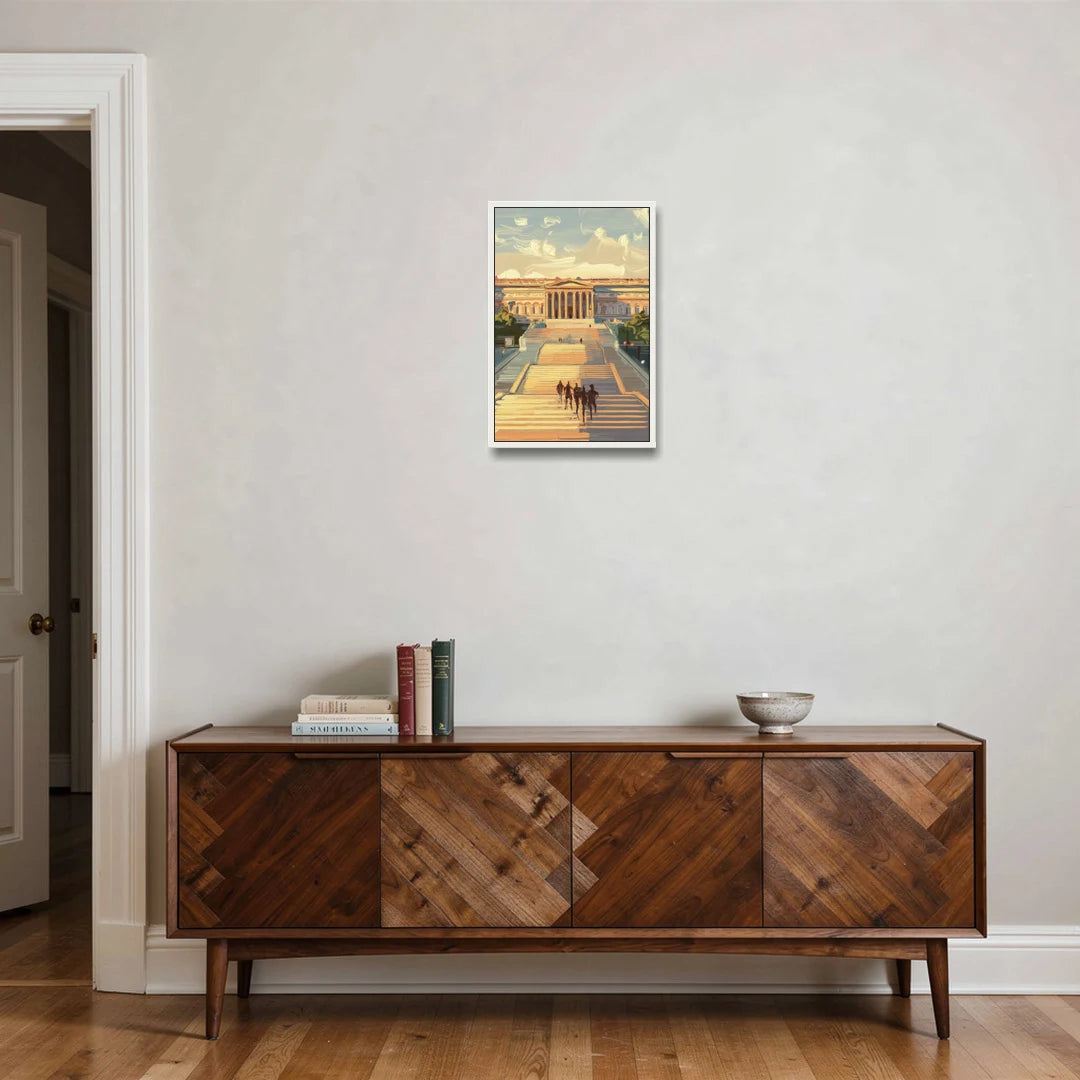 Philadelphia Art Museum Steps - White Framed Canvas Wall Art - Coffee Table - 16x24