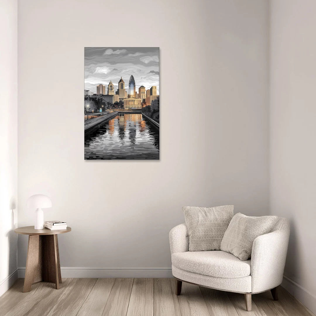 Philadelphia Black and White - Canvas Wall Art - Sofa - 24x36