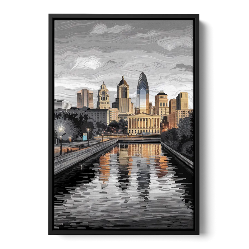 Philadelphia Black and White Front - Black Canvas Wall Art