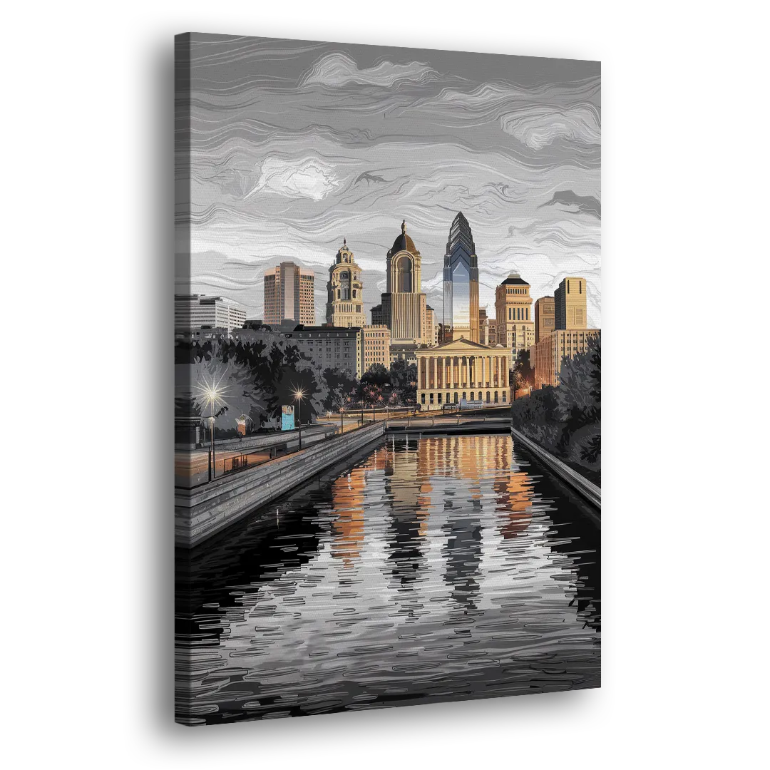 Philadelphia Black and White Side - Canvas Wall Art