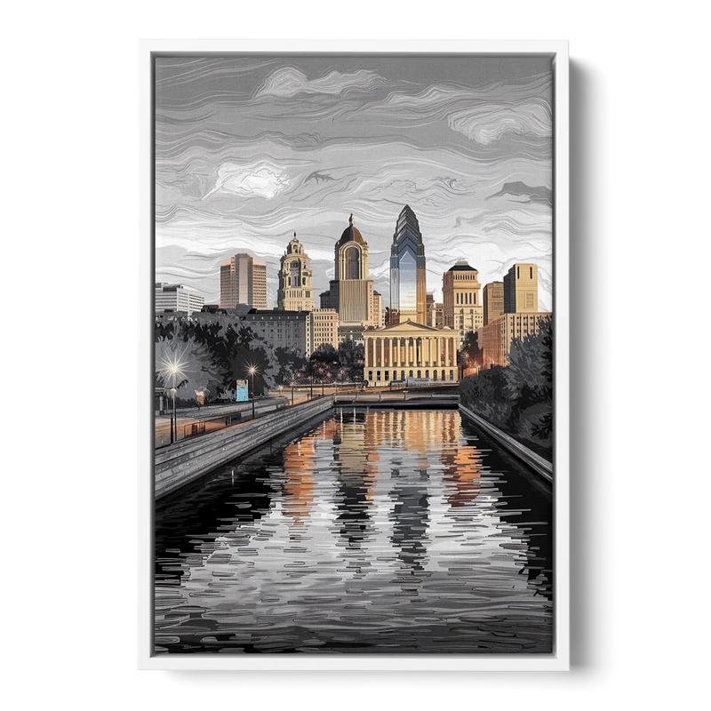 Philadelphia Black and White Front - White Canvas Wall Art