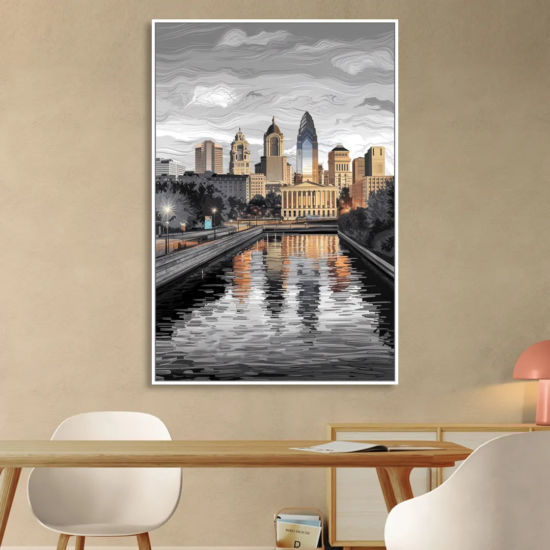 Philadelphia Black and White Sitting Room - White Canvas Wall Art