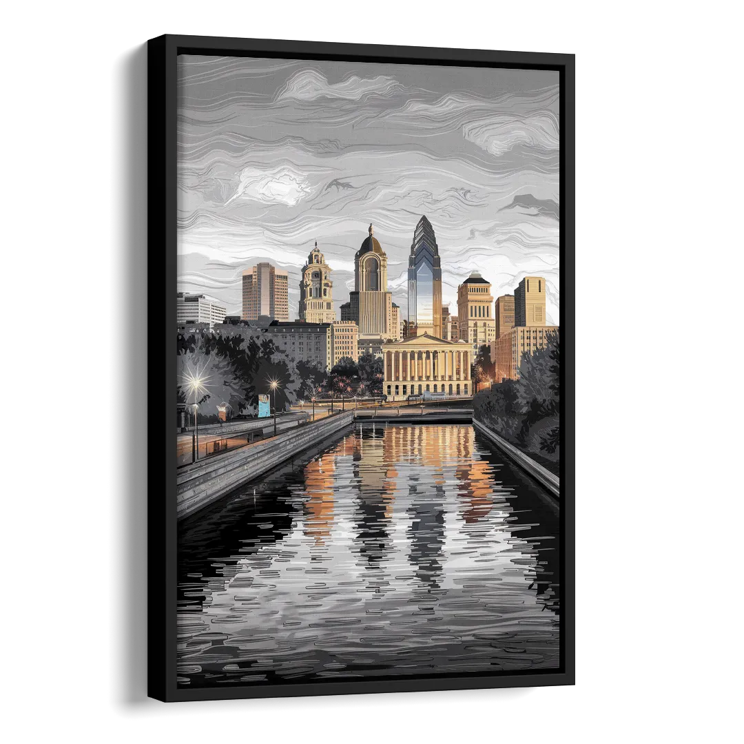 Philadelphia Black and White Side - Black Canvas Wall Art