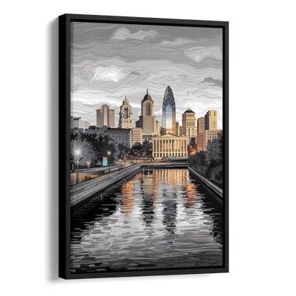 Philadelphia Black and White Side - Black Canvas Wall Art