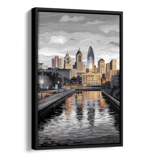 Philadelphia Black and White Side - Black Canvas Wall Art