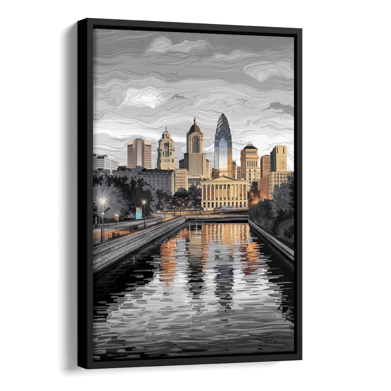 Philadelphia Black and White Side - Black Canvas Wall Art
